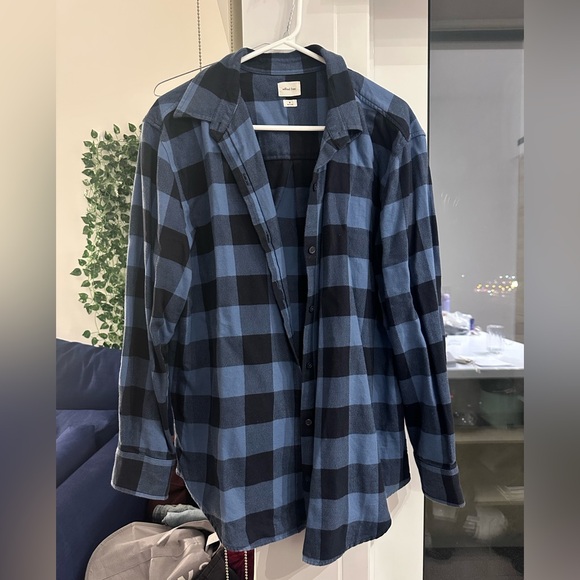 Aritzia Tops - aritzia wilfred free Blue and Black Plaid Button-Up Shirt